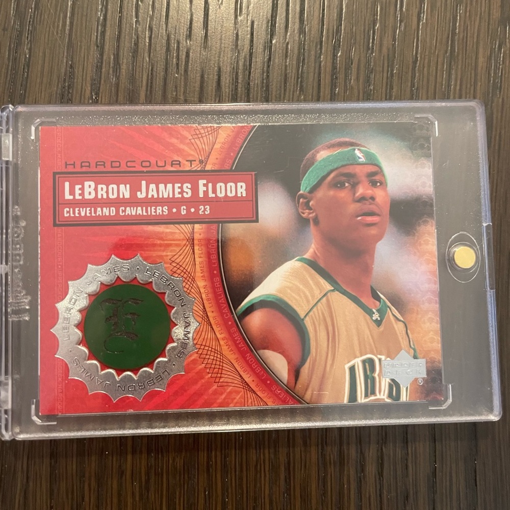 Lebron James upper deck rookie with game floor piece from high school game